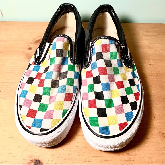 checkerboard vans rainbow